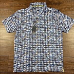 MAELREG Performance Polo Shirt Men's L Blue Multicolor Houndstooth Short Sleeve